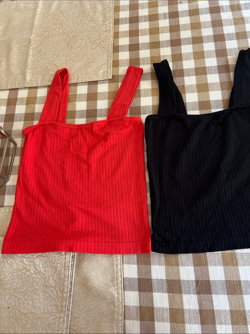 Ladies Ribbed Square Neck Tank Top - Red